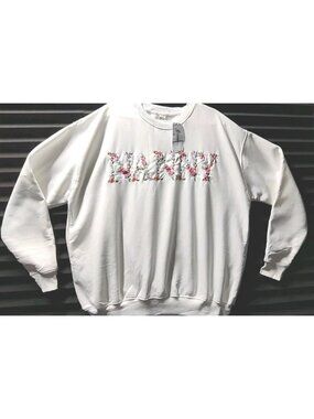 Godmerch Woman Sweatshirt White Embroidered Flower Design Plus Size 2XL